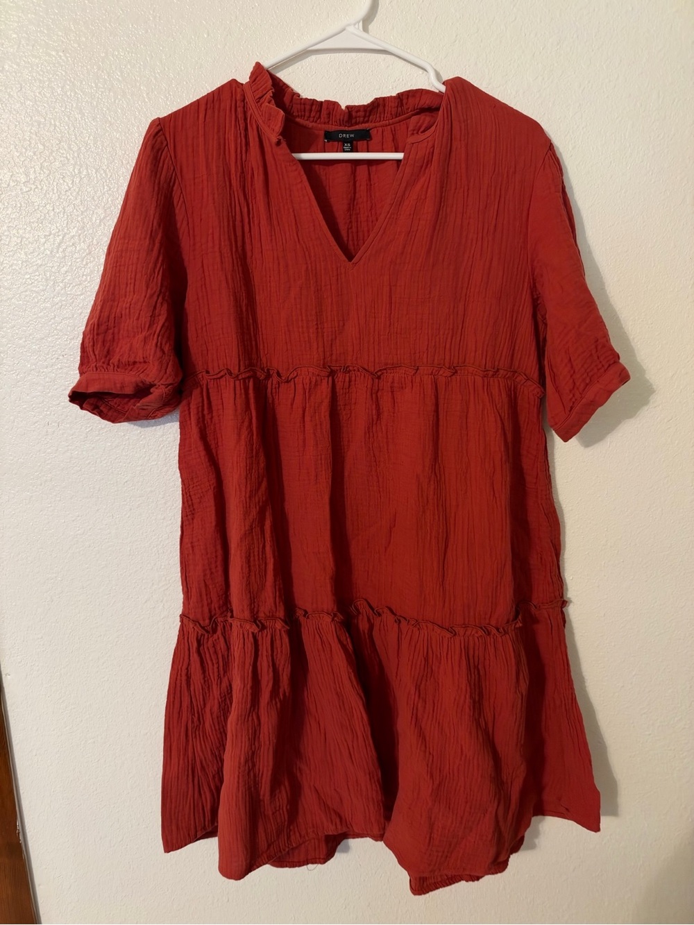 DREW Rust Red V-Neck Tiered Tunic Dress